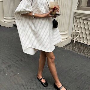 White Striped Oversized Shirt Dress
